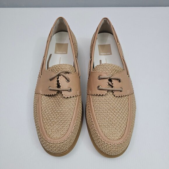 Dolce Vita Darsen Woven Loafer Womens 8 Tan Raffia Lace Up Boat Shoe Casual NEW - Picture 4 of 15